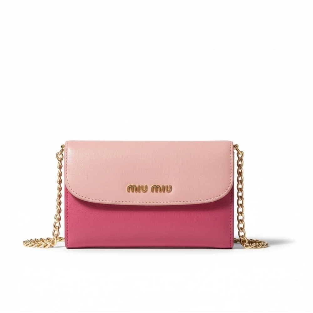 Miu Miu Two Tone Pink Leather Madras Compact Wallet